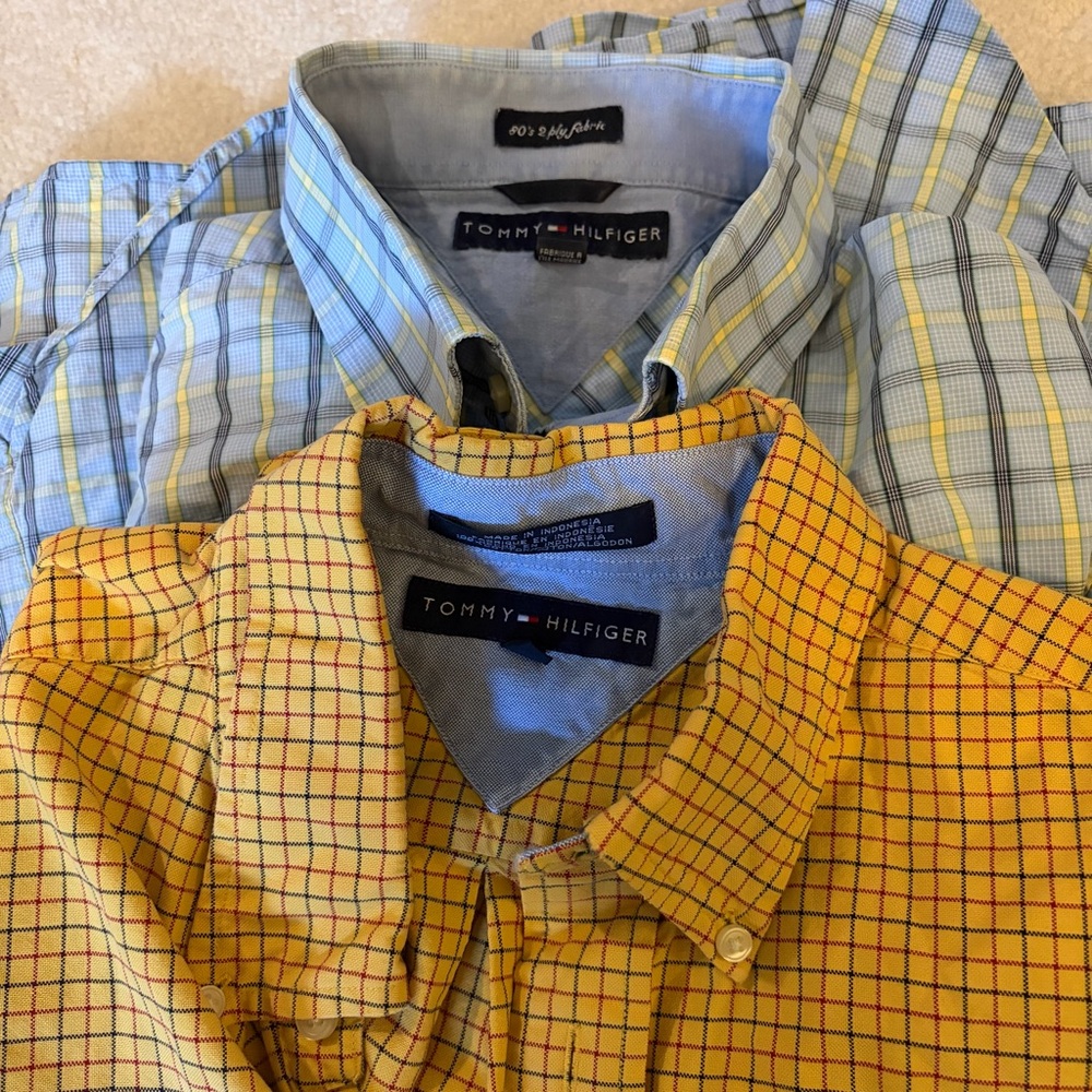 2 Tommy Hilfiger Men’s Yellow Plaid Long Sleeve Button-Down Shirts Size Large